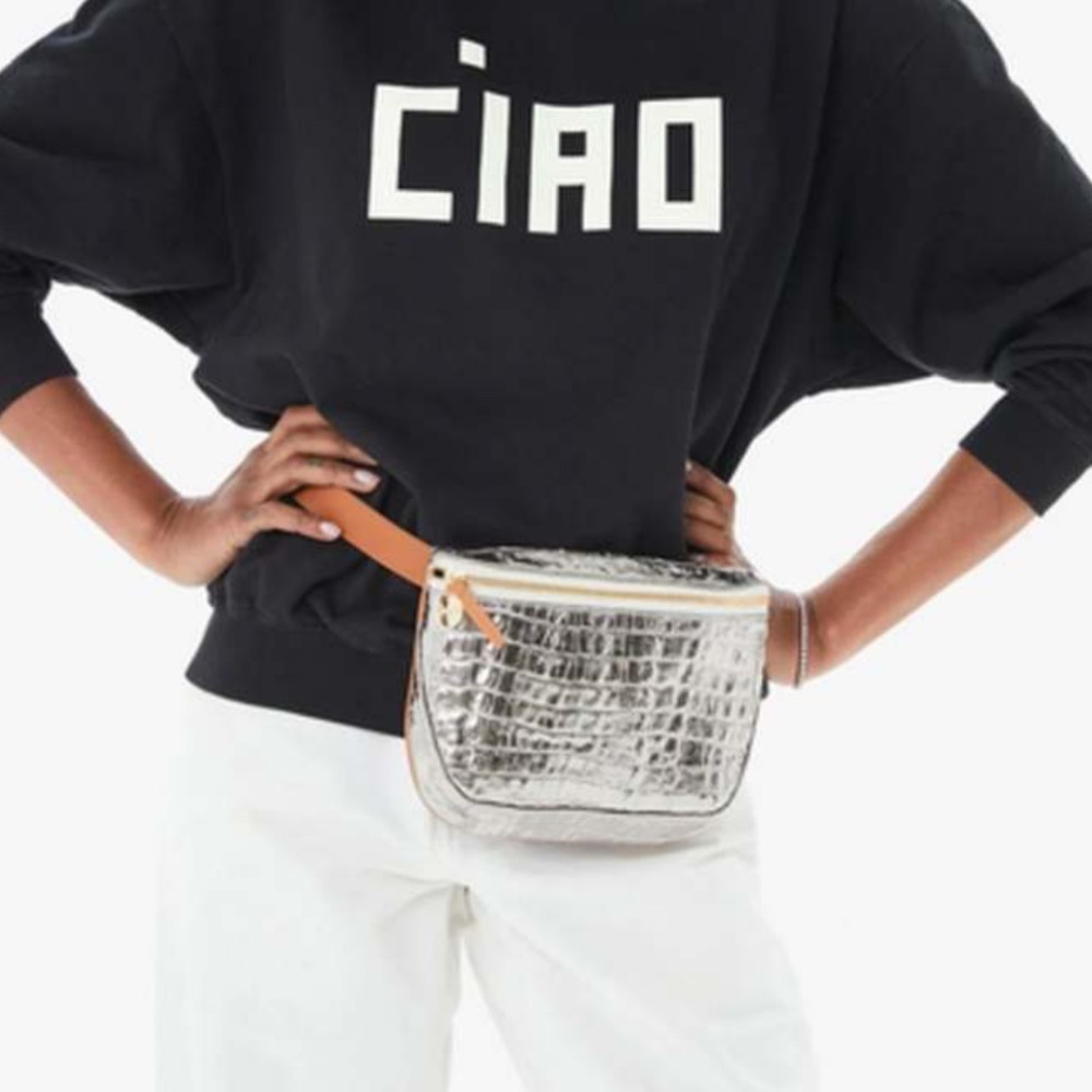 Clare V Silver and Tan Croc-Embossed Bag